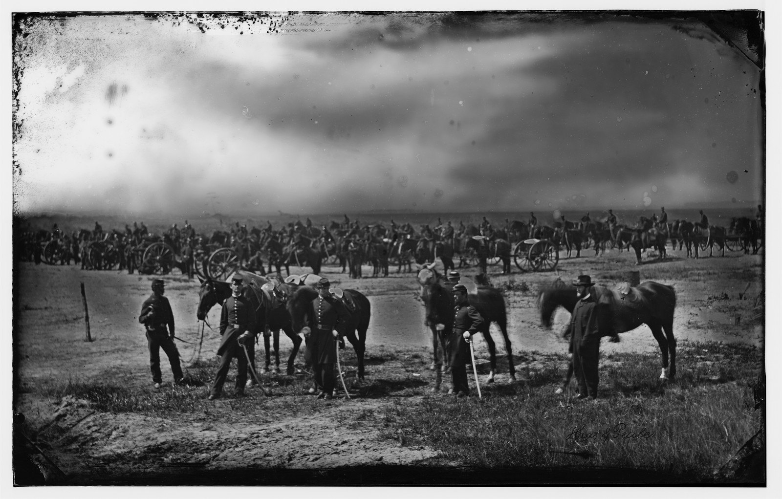 Officers, Horses, and a Battery Behind